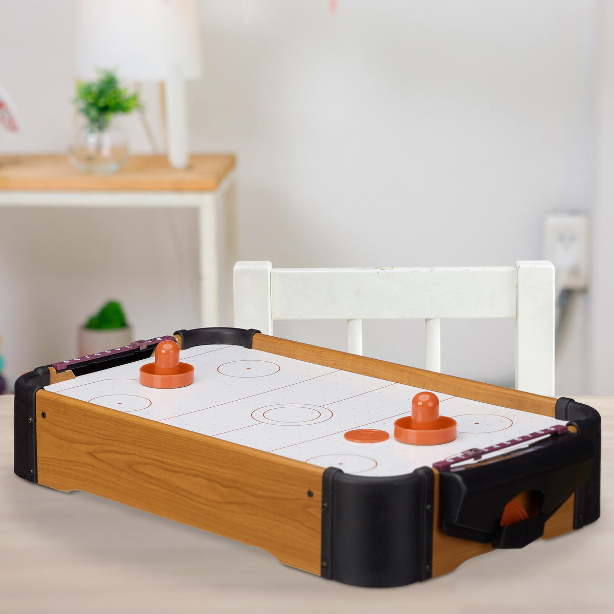 AIRHOCKEY Tischspiel - Multicolor, Holzwerkstoff/Kunststoff (31/56cm) - Relaxdays