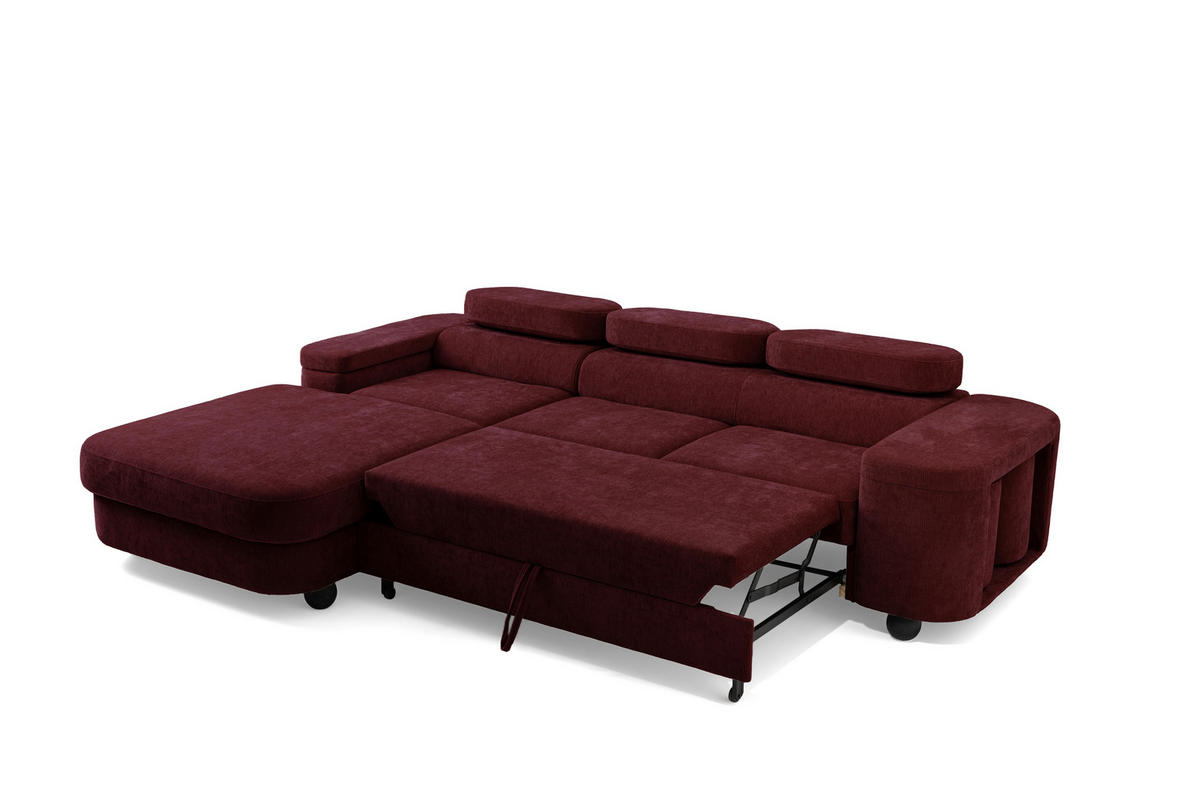 ECKSOFA LOVE L Links mit Schlaffunktion 124x210 Chenille Bordeaux - Bordeaux/Schwarz, Holz/Textil (284/205cm) - Muffo