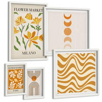 BILDER SET 5er Set - 50x50 cm & 20x30 cm & 40x60 cm Weißer Rahmen - Geometrische Pflanzenmuster - Weiß, Kunststoff (40/60cm) - TULUP