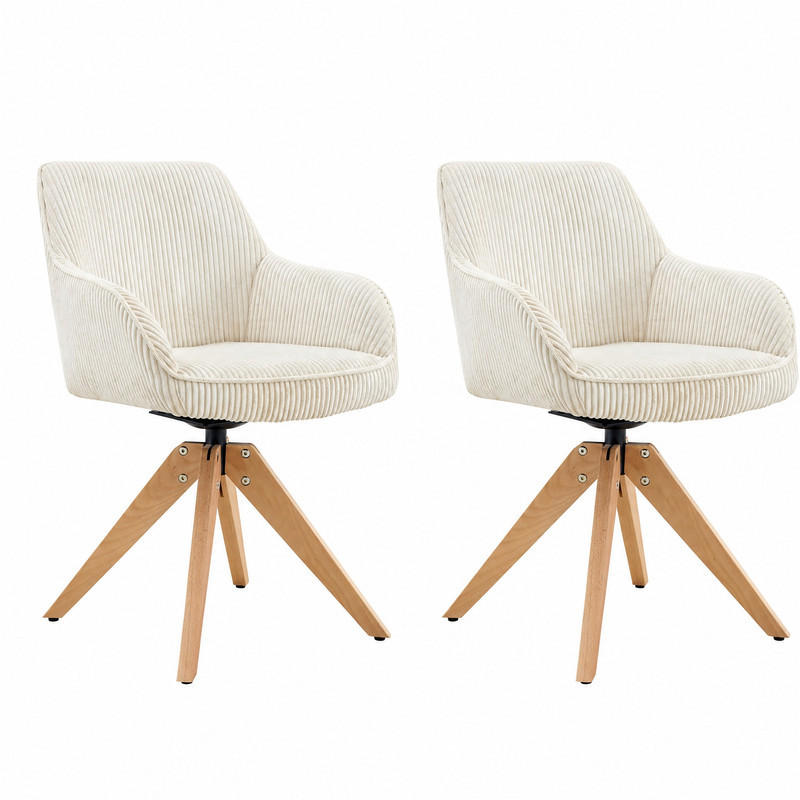DREHSTUHL 2er-Set 360° drehbar Off White mit Massivholzbeinen - Weiß, Holz (44/84/56cm) - Meubliv