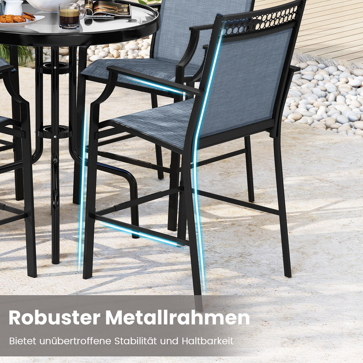 GARTENSTÜHLE Blau(2er-Set) - Blau, Metall (62/114/66cm) - COSTWAY