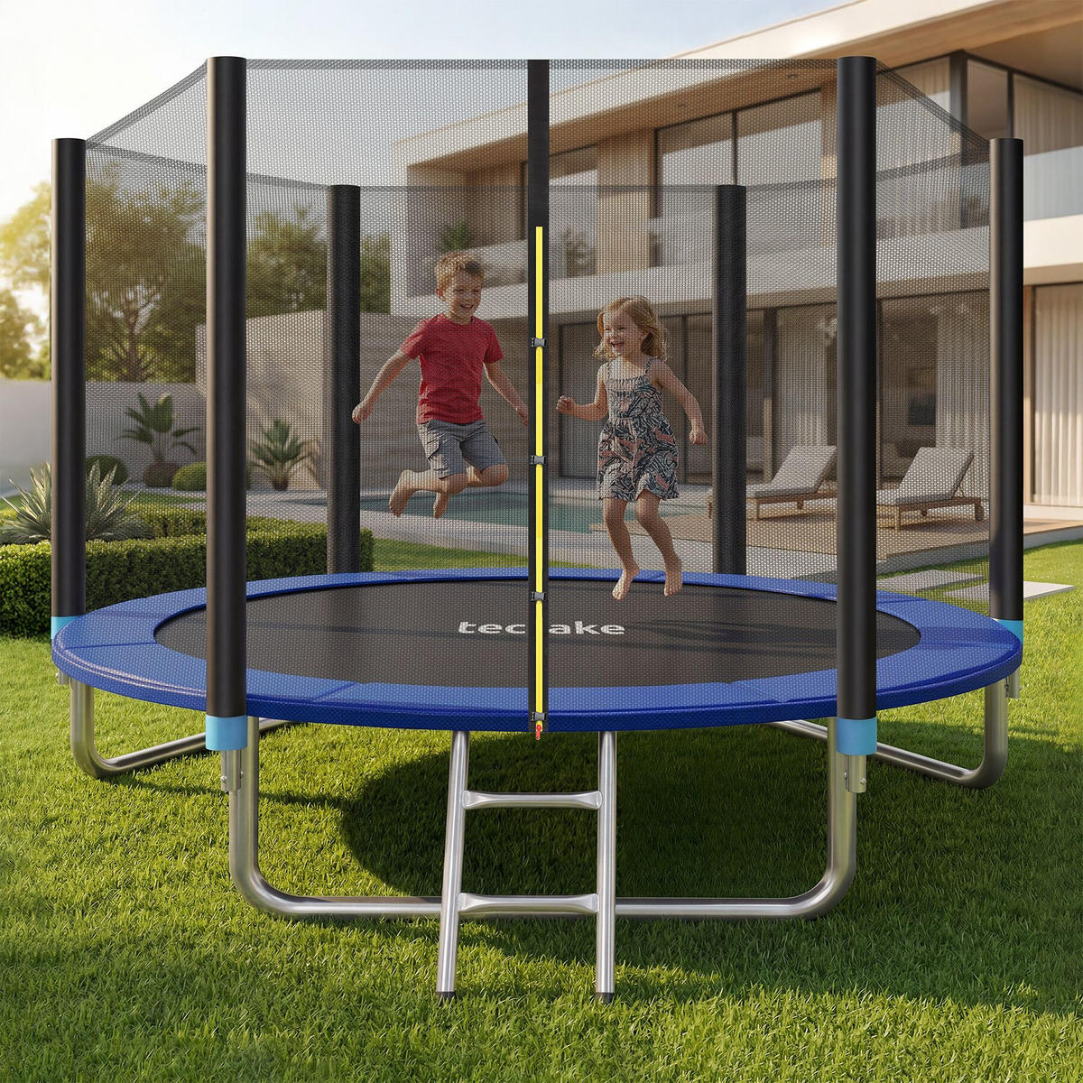 TRAMPOLIN Garfunky, inklusive Einstiegsleiter, schwarz/blau - Blau/Schwarz, Metall (305/256/305cm) - tectake