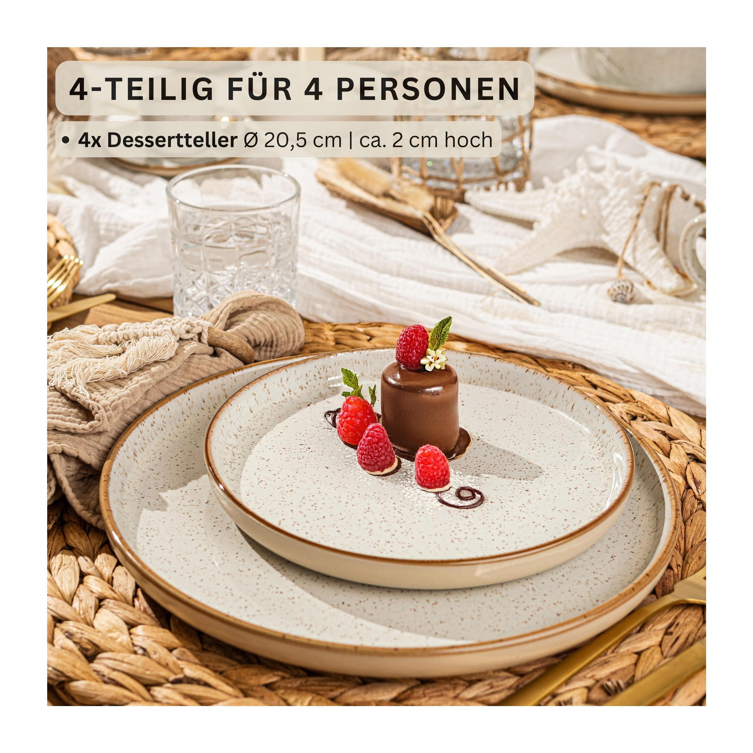 DESSERTTELLER SET RIO CREME - 4 teilig aus Steingut - Creme, Keramik (13cm) - Sänger