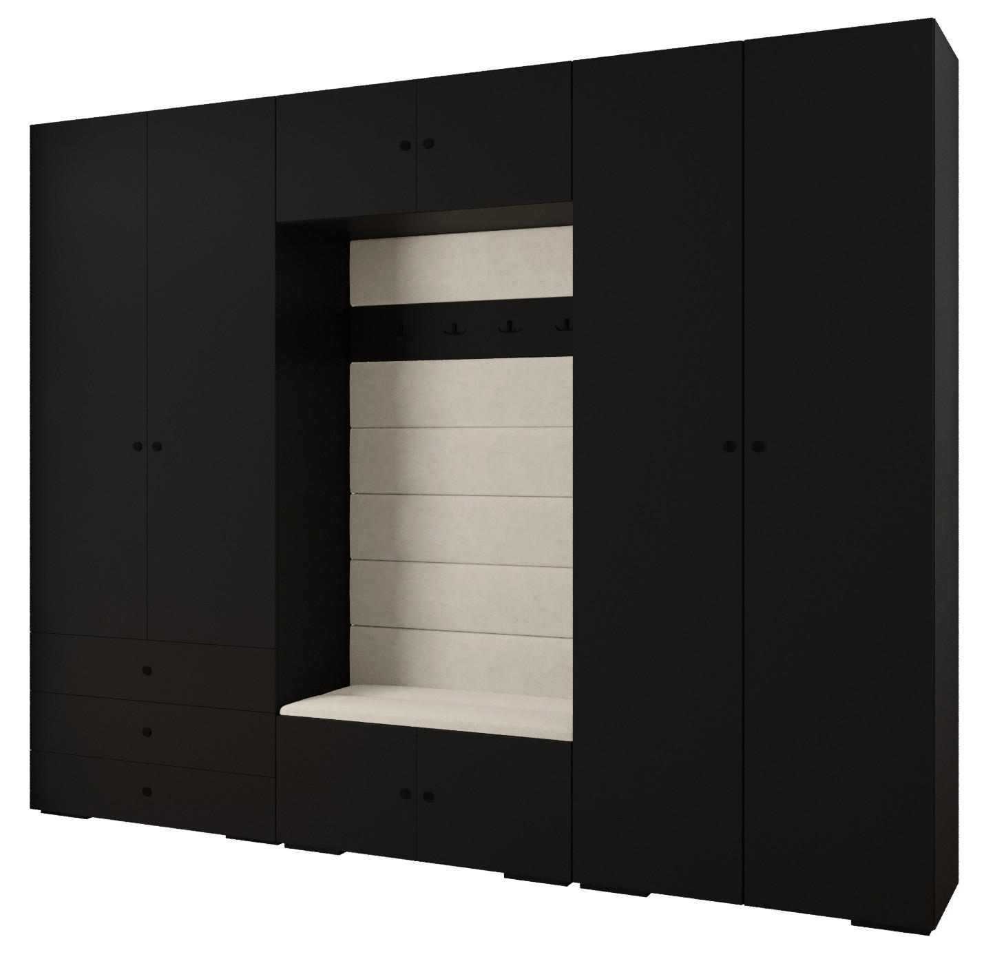 Abiks Möbel Garderoben-Set Schwarz, Beige, Schwarz 300x236.7x47 cm