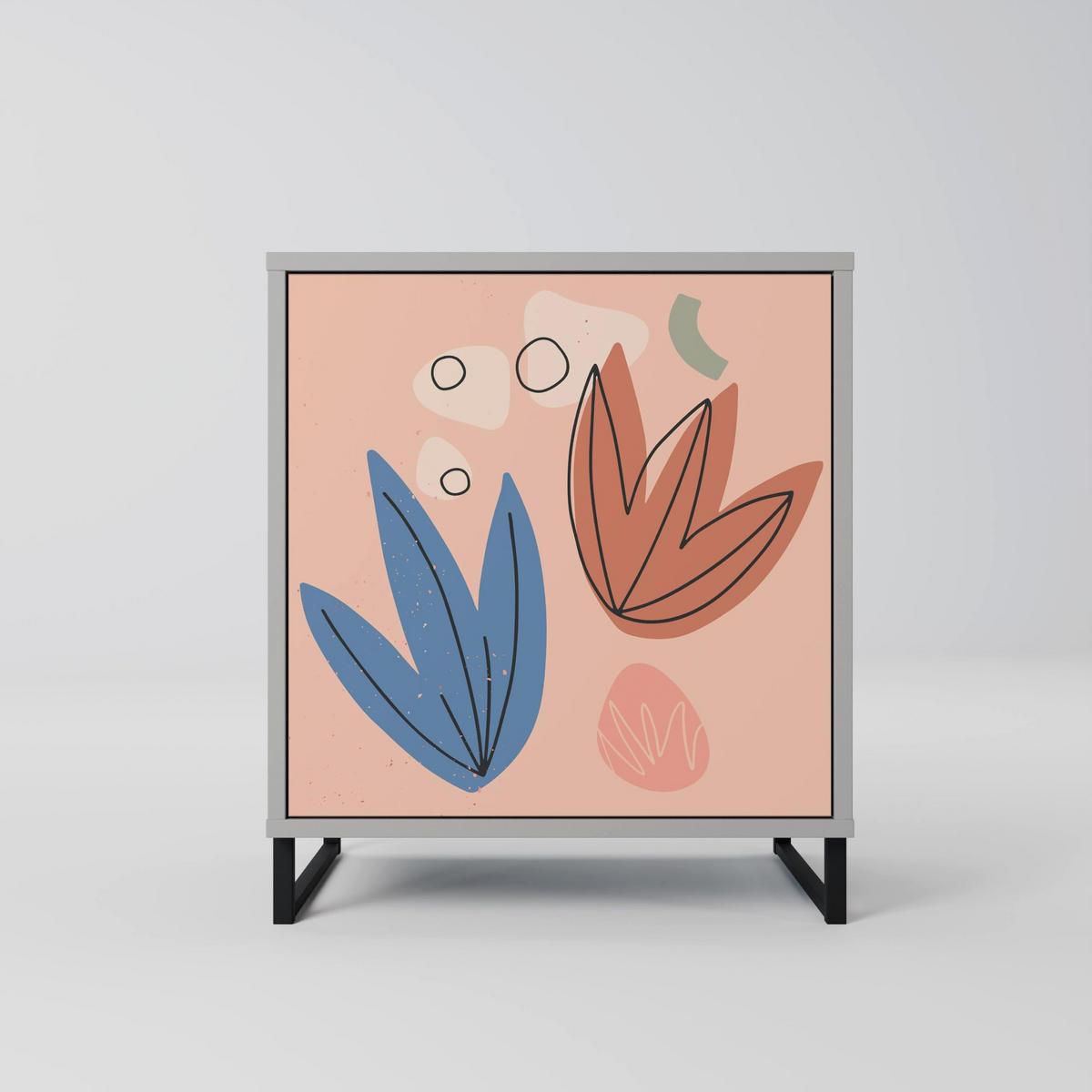 SIDEBOARD PASTEL DESTINY, Grau, 57,5x42x70,5 cm, Schwarze Metall-Sternfüße - Multicolor/Schwarz, Holzwerkstoff/Metall (57.5/70.5/42cm) - SpaceRebels