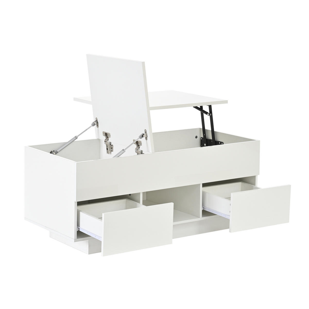 COUCHTISCH 100/45/43 cm Weiß aus Spanplatte mit LED und höhenverstellbarer Tischplatte - Weiß, Holzwerkstoff (100/45/43cm) - OKMYHOME