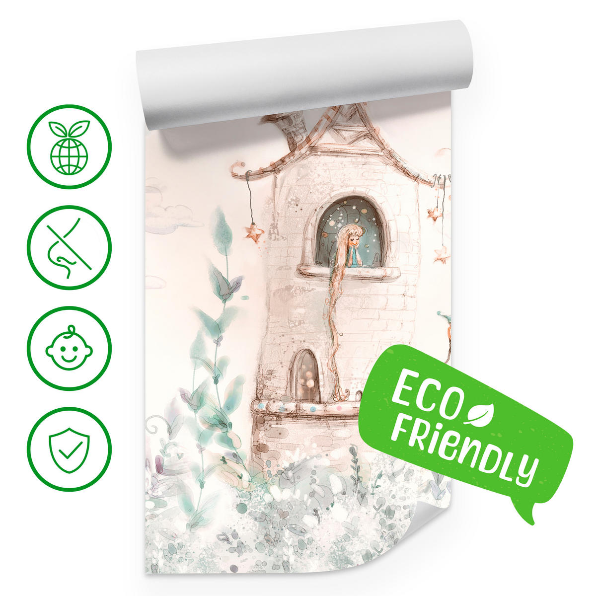 FOTOTAPETE für Kinderzimmer Die Prinzessin im Turm Märchen Pflanzen 300x210 - Beige, Papier (300/210cm) - Muralo