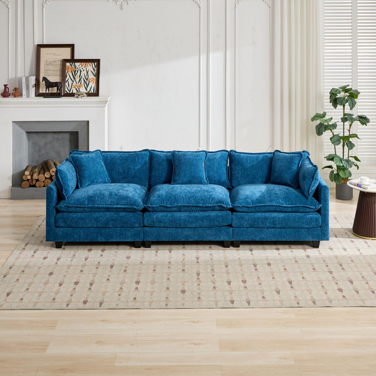 3-SITZER-SOFA aus Chenille mit modularem Design, blau - Blau, Textil (75/84/289cm) - Luhomfu