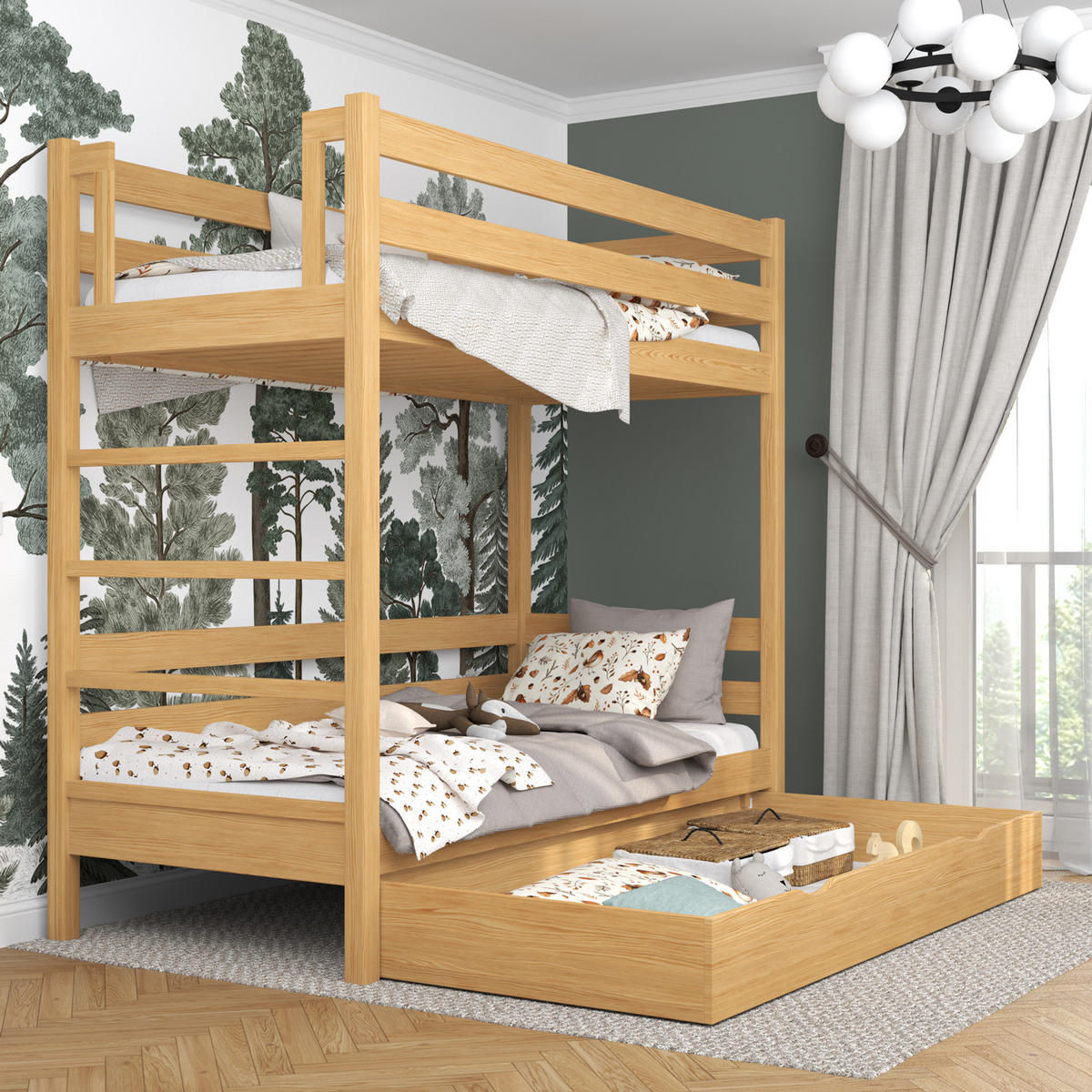 ETAGENBETT N03 mit Schublade Naturkiefer 90/190 - Hellbraun, Naturmaterialien/Holz (90/190cm) - N-Wood