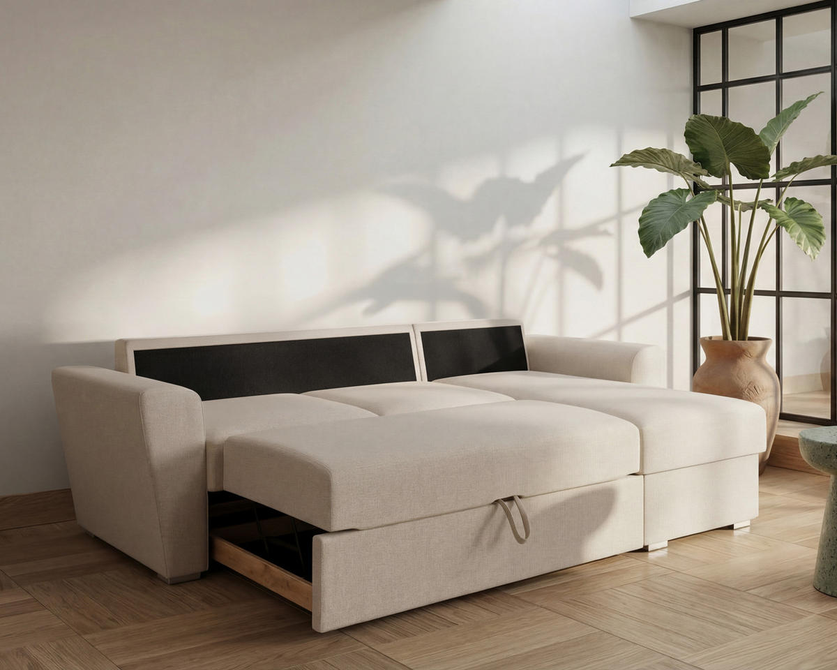 ECKSOFA Bellano Ecksofa L-Form- links oder rechts montierbar, beige - Beige, Holz (243/156cm) - Homesy