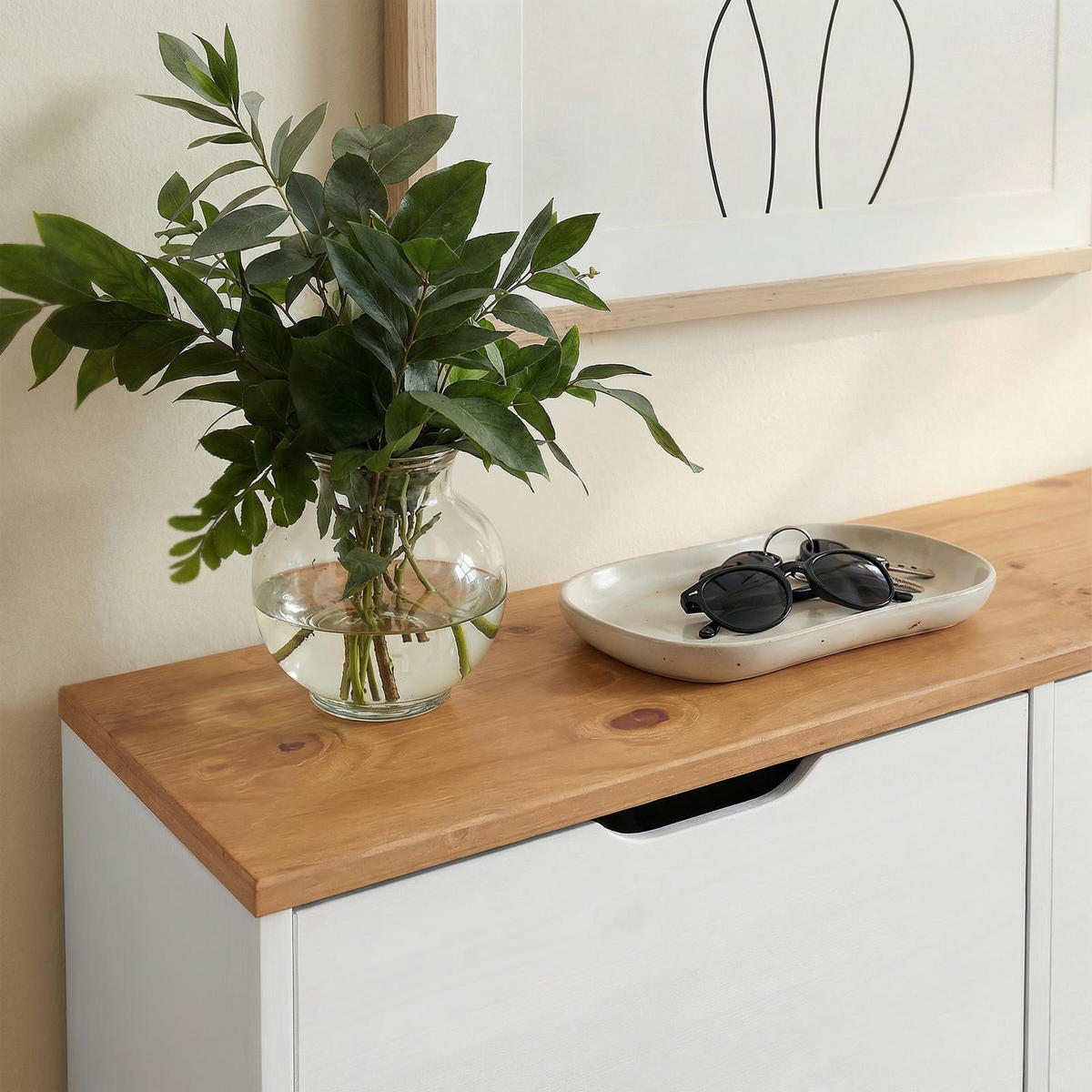 SCHUHSCHRANK BASIL weiß/braun - Weiß/Braun, Holz (115/79/25cm) - IDIMEX