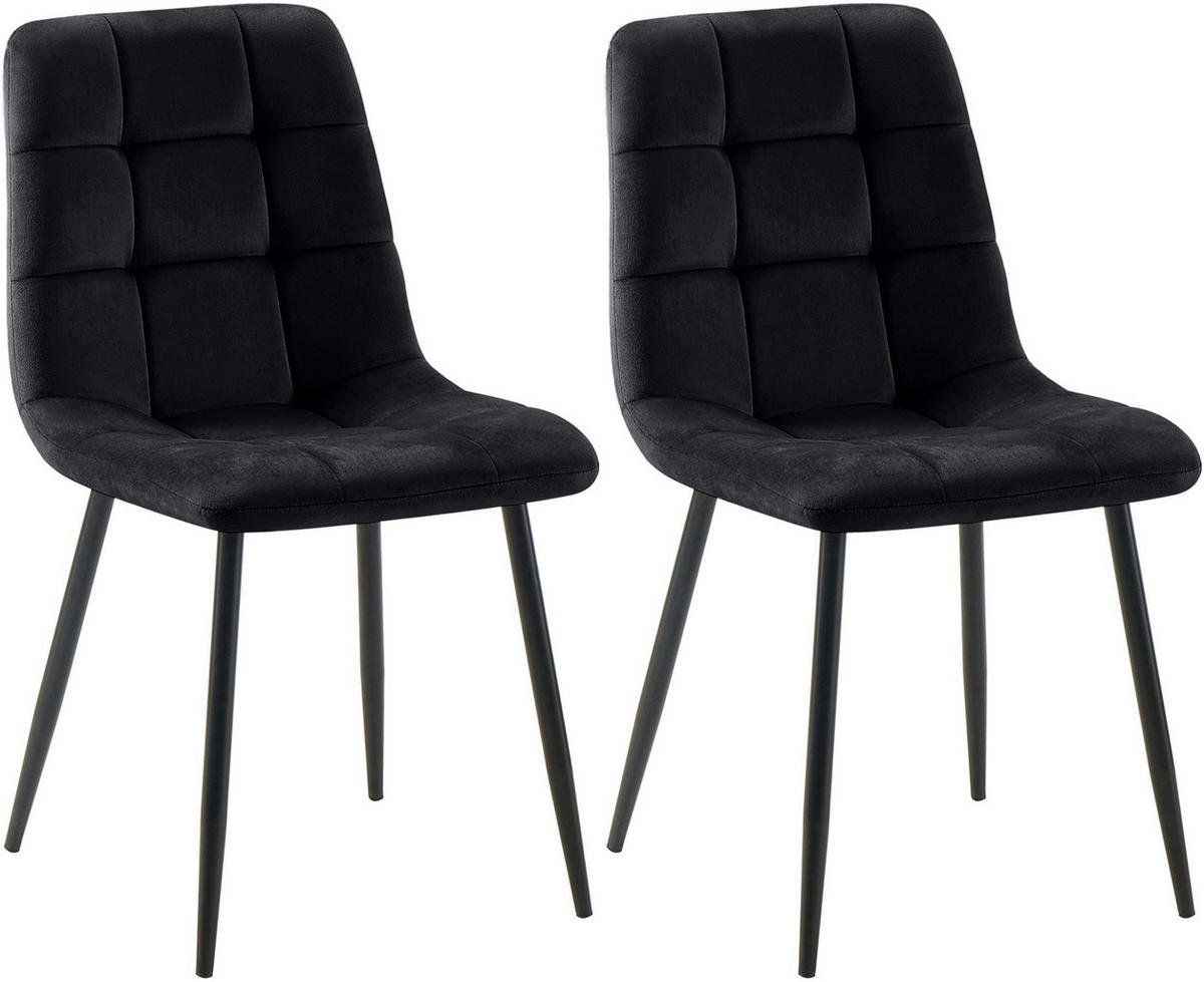 STUHL 2er Set Samt Schwarz - Schwarz, Textil/Metall (45/84/55cm) - CLP