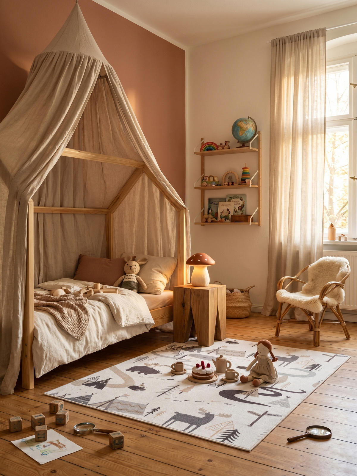 SPIELTEPPICH Waschbar TINO in Creme, mit Waldtier-Motiv, 140 x 200 cm - Beige, Textil (200/140cm) - KADIMA DESIGN