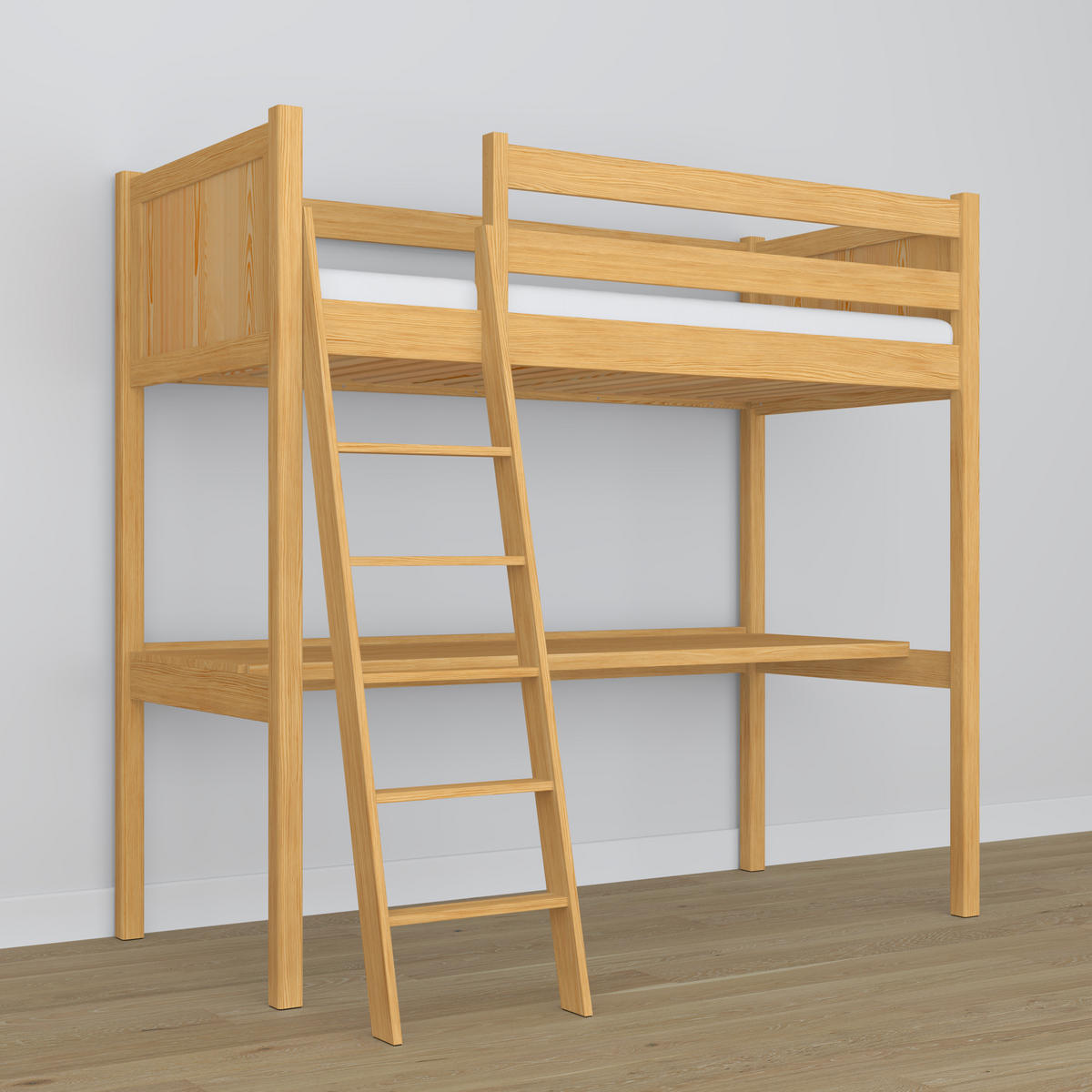 HOCHBETT N04 mit Schreibtisch Naturkiefer 90/180 - Hellbraun, Naturmaterialien/Holz (90/180cm) - N-Wood