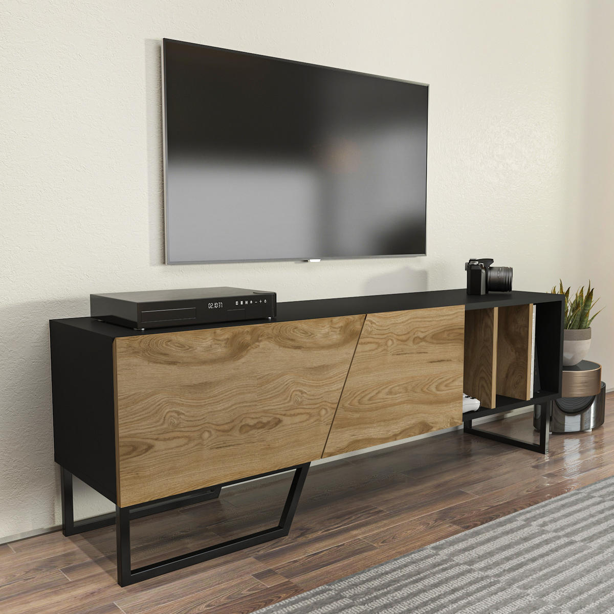 TV-ELEMENT Linossa Schwarz Braun - Eichefarben/Schwarz, Holzwerkstoff (150/50.5/35cm) - Decorotika