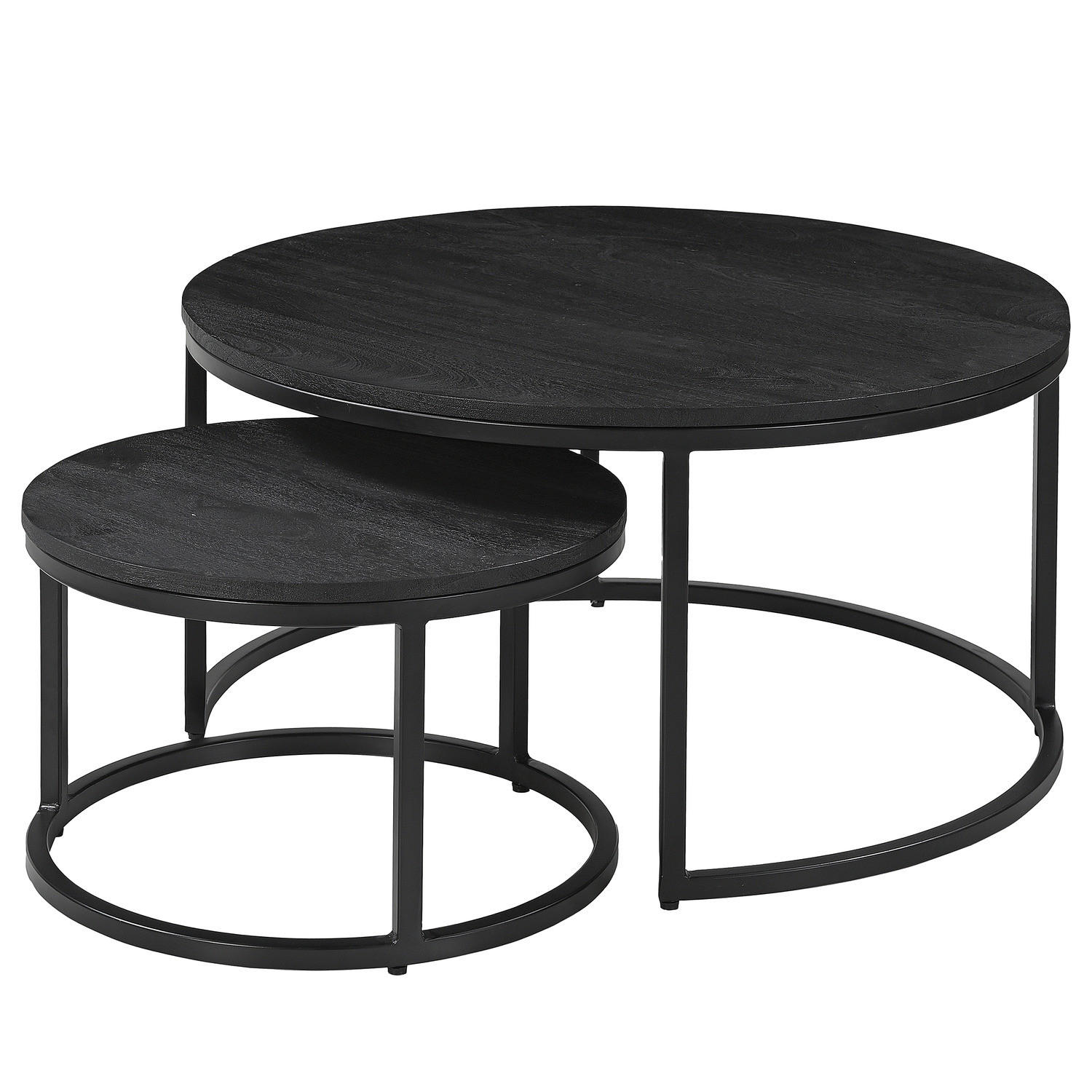 COUCHTISCH-SET - 2-teilig - Schwarz/Akaziefarben, Holz/Metall (80/80/42cm) - home24