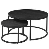 COUCHTISCH-SET - 2-teilig - Schwarz/Akaziefarben, Holz/Metall (80/80/42cm) - home24
