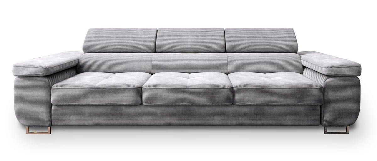 BETTSOFA MOSINE Hellgrau Kordstoff mit Schlaffunktion - Hellgrau, Textil (281/87/98cm) - MASSENO