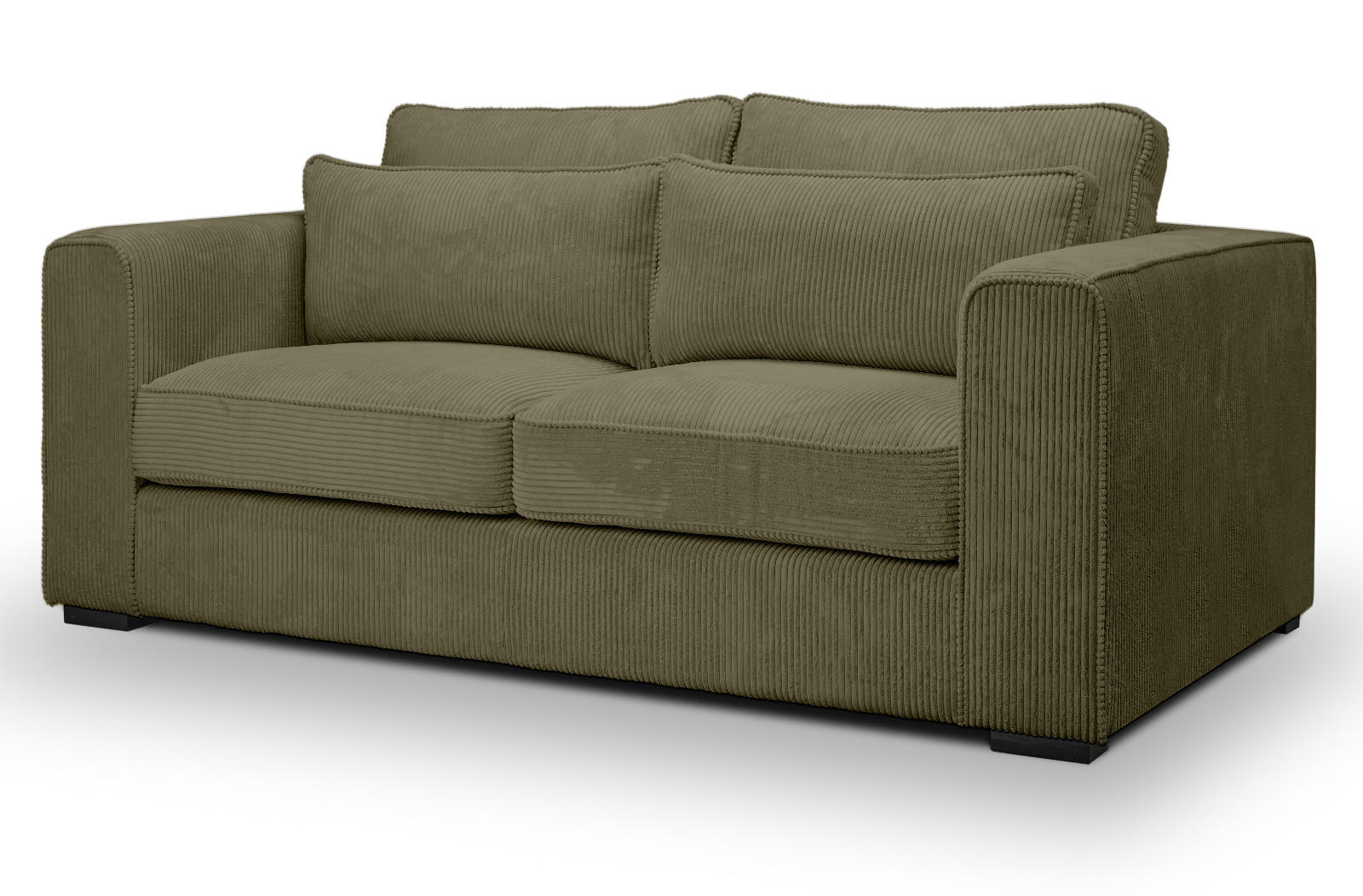 SOFA khaki Cord 2,5-Sitzer 200 cm, Couch mit Wellenfederung - Dunkelgrün/Schwarz, Holzwerkstoff/Kunststoff (200/92/112cm) - Inn.Furn