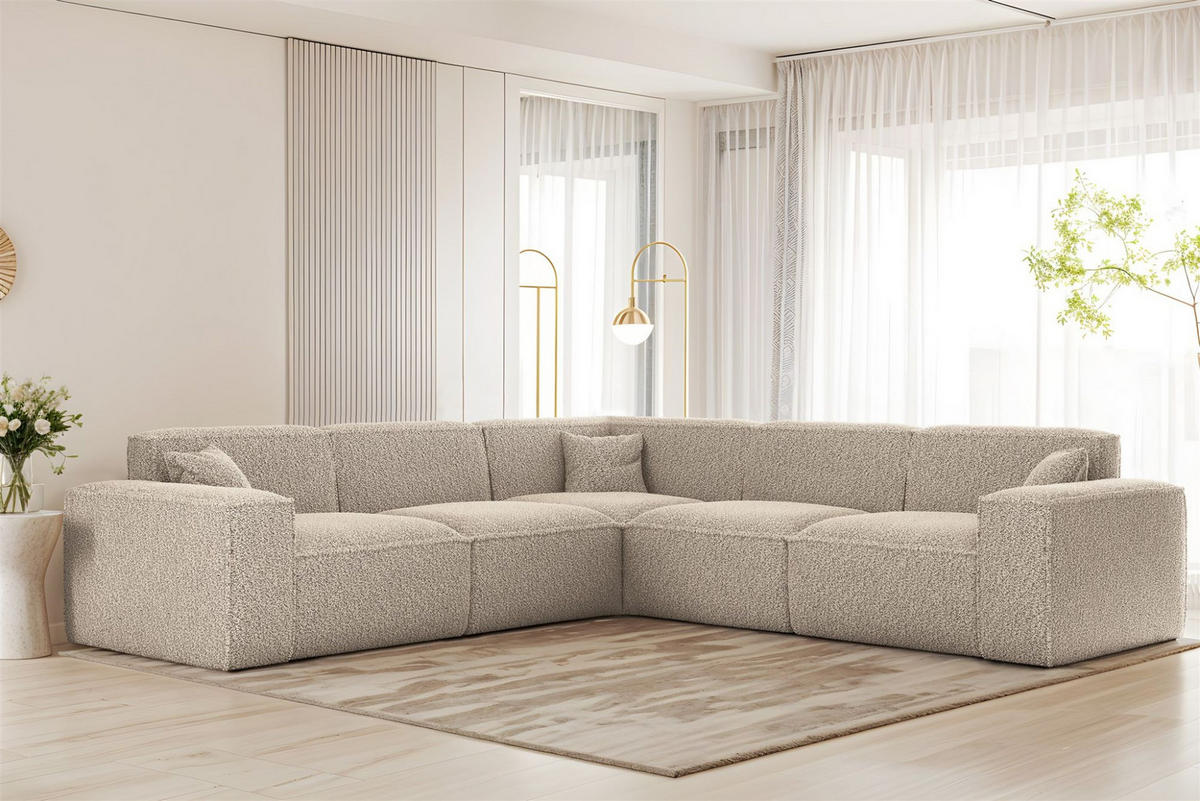 ECKSOFA Celes Premium In Sven - Hellbraun, Holzwerkstoff/Textil (246/246cm) - Fun Möbel