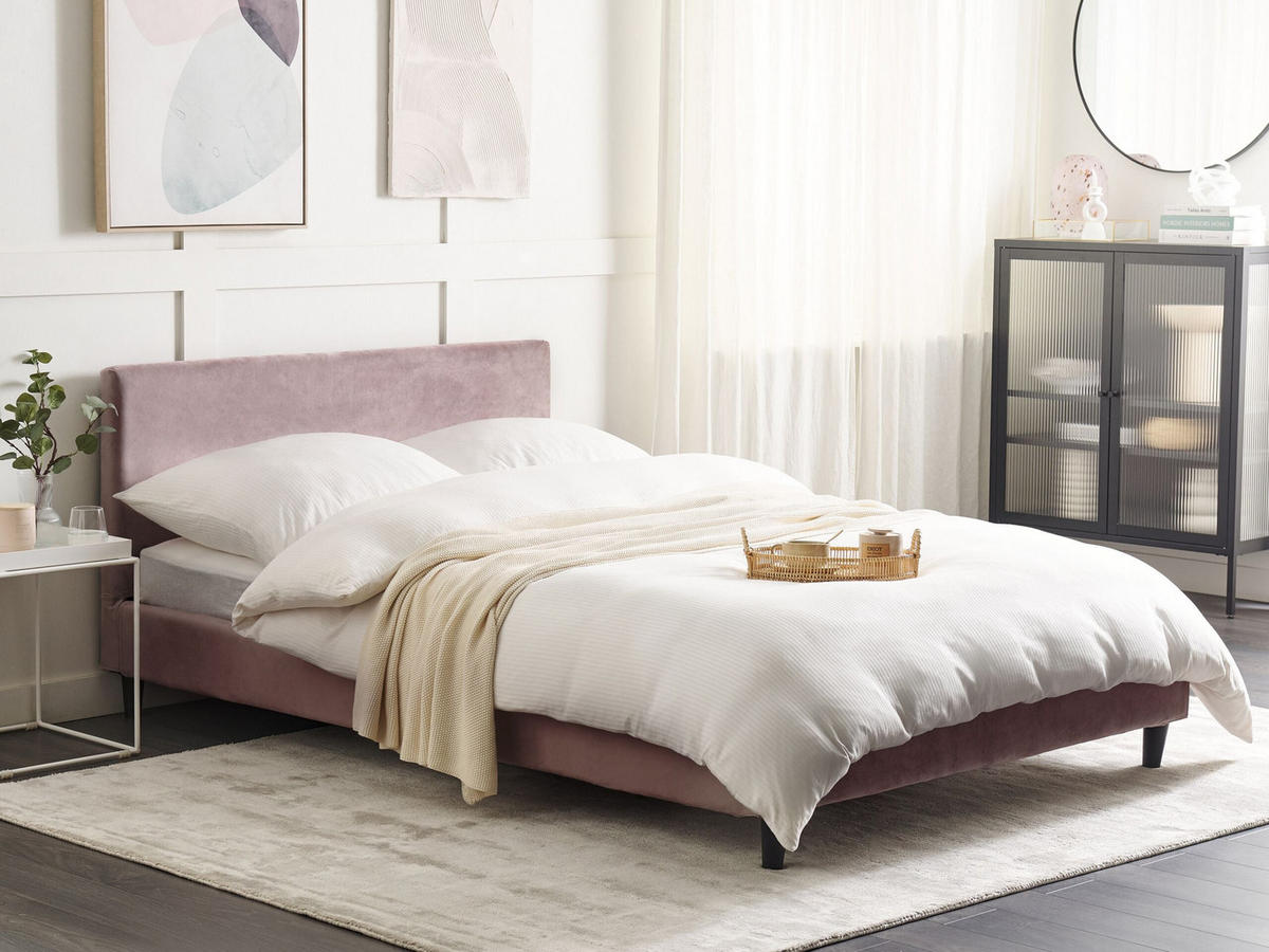 PAT TAPIȚAT 140/200cm roz Fitou - roz aprins, material textil (140/200cm) - Beliani