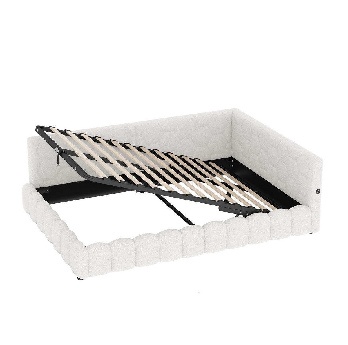 POLSTERBETT 140/200 cm Weiß mit Stauraum, LED-Beleuchtung und USB - Weiß, Textil (140/200cm) - Flora Grace