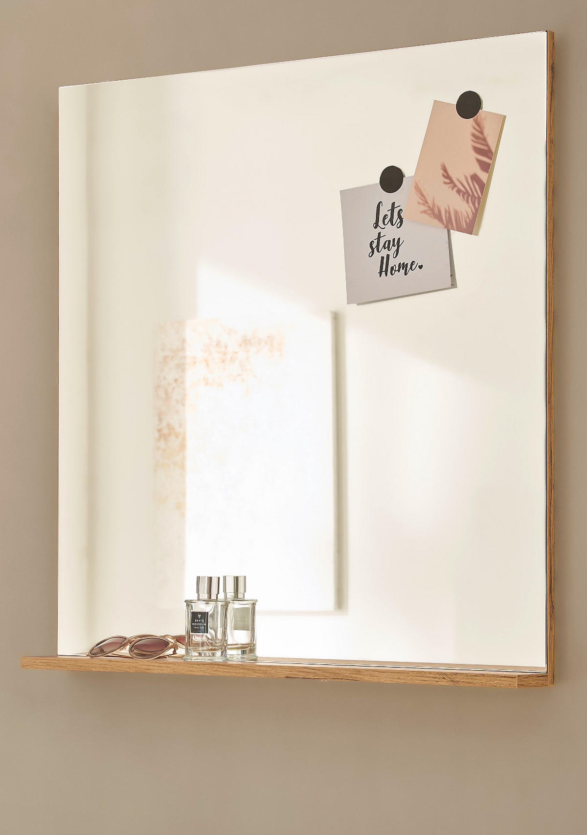 GARDEROBENSPIEGEL, Wotan Eiche Wandspiegel, mit Ablage, 75 x 80 cm, Center - Eiche Wotan, Glas/Holzwerkstoff (80/80/10cm)