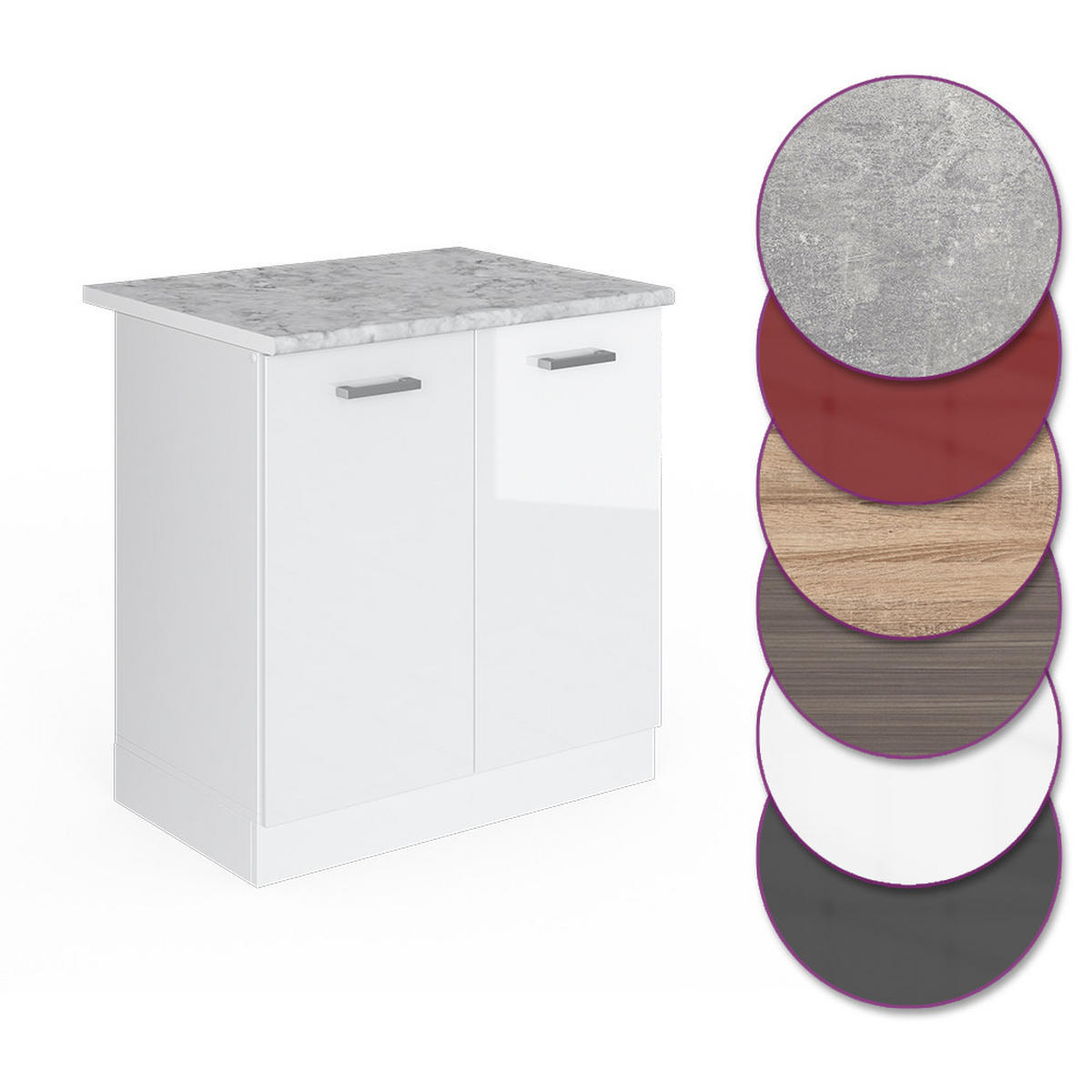 SPÜLENUNTERSCHRANK R-Line Weiß Hochglanz 80 cm, AP Marmor - Weiß Hochglanz/Weiß, Holzwerkstoff (80/81.6/60cm) - Vicco