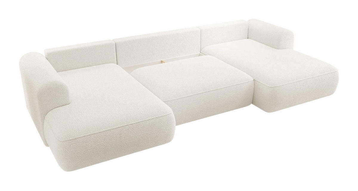 WOHNLANDSCHAFT Ovo Creme Boucle - Creme/Schwarz, Textil (375/95/185cm) - Selsey
