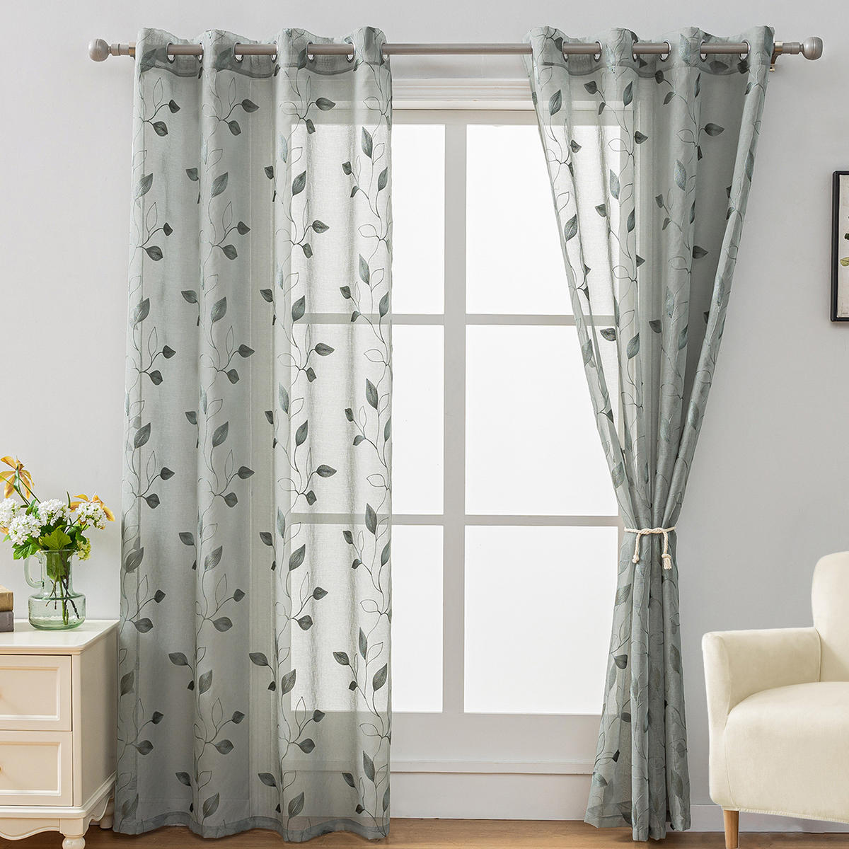 GARDINEN – Transparenter Stoff – 132 x 160 cm – Zweiteilig - Grün, Textil (160/1/132cm)
