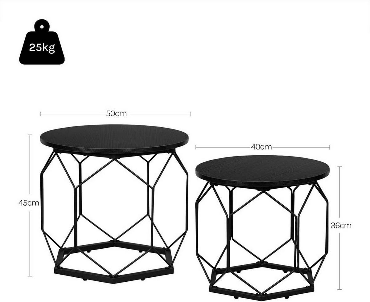 COUCHTISCH 2er Set, rund, Schwarze Holzoptik - Schwarz, Holzwerkstoff/Metall (50/50/45cm) - Woltu