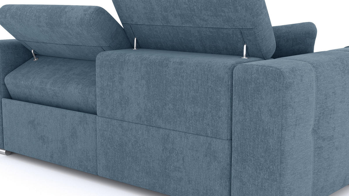SOFA QUARTZ 3-Sitzer mit 2 Relaxfunktionen, blau - Blau/Silberfarben, Holzwerkstoff/Textil (204/80/102cm) - Courtois Laville