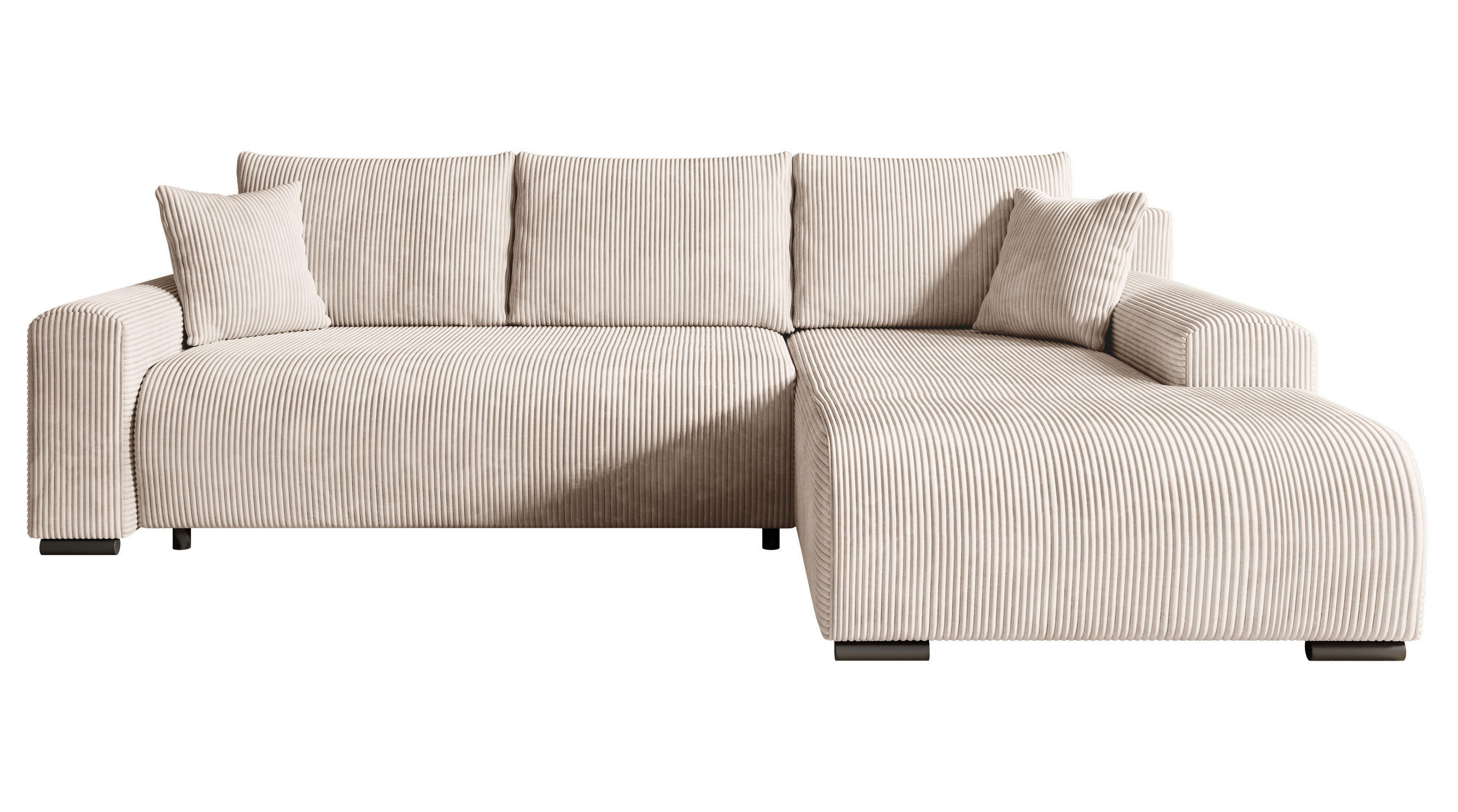 ECKSOFA Nelly mit Bettkasten und Schlaffunktion, Cordstoff in L-Form - Creme, Textil (270/185cm)