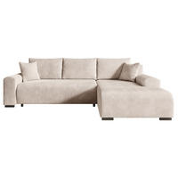 ECKSOFA Nelly mit Bettkasten und Schlaffunktion, Cordstoff in L-Form - Creme, Textil (270/185cm)