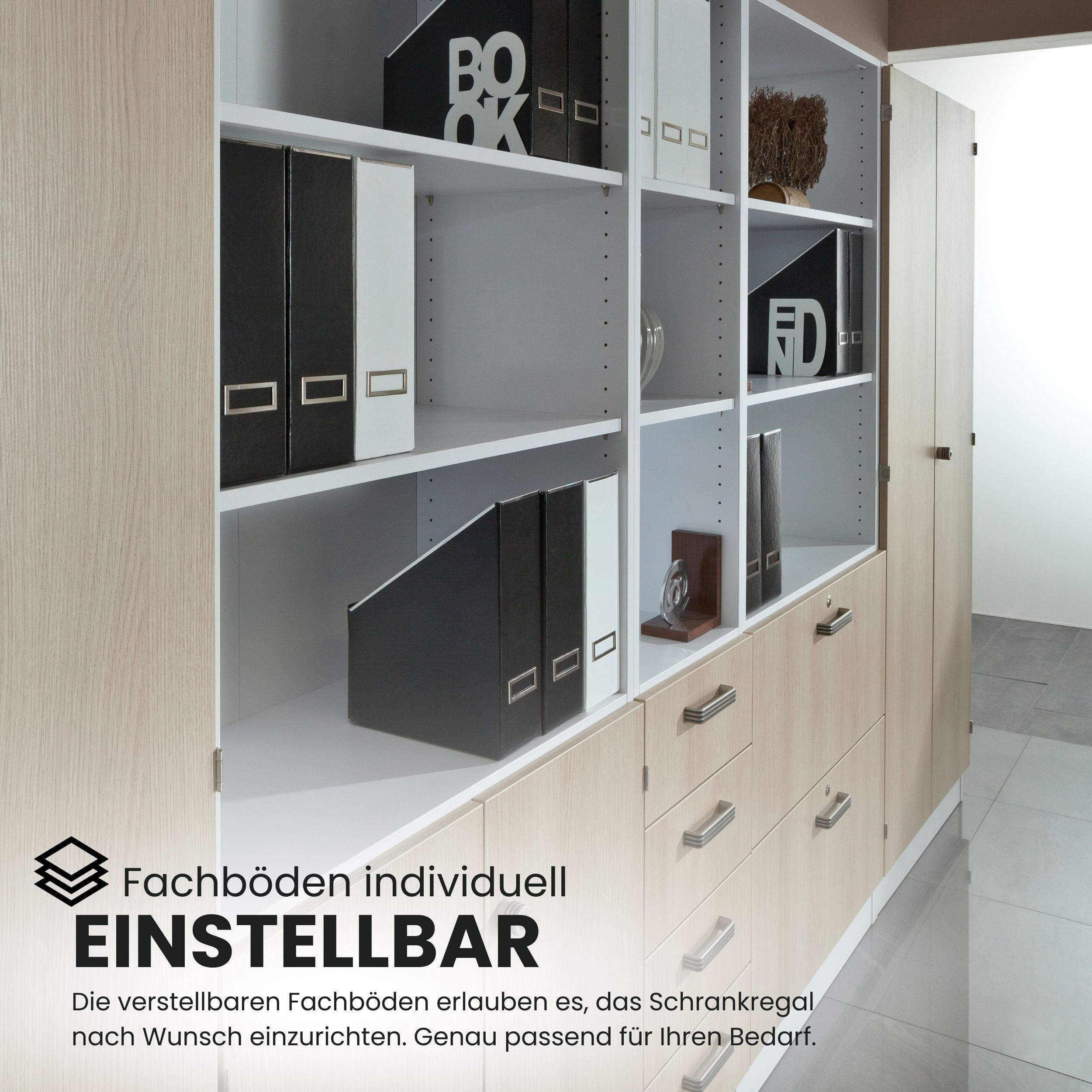 Thumbnail - bümö Schubladenschrank, Weiß, Nussbaum, Holzwerkstoff, Nachbildung,Nussbaum, 2 Fächer, 40.6x200.4x42 cm, FSC Mix, Arbeit...