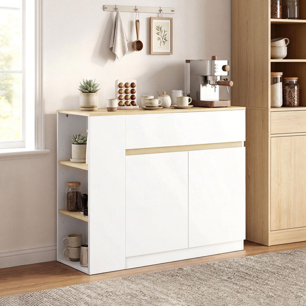 SIDEBOARD Weiß/Holzfarben, 110/29,5/82 cm - Weiß, Holz (110/82/29.5cm) - PANGIVO