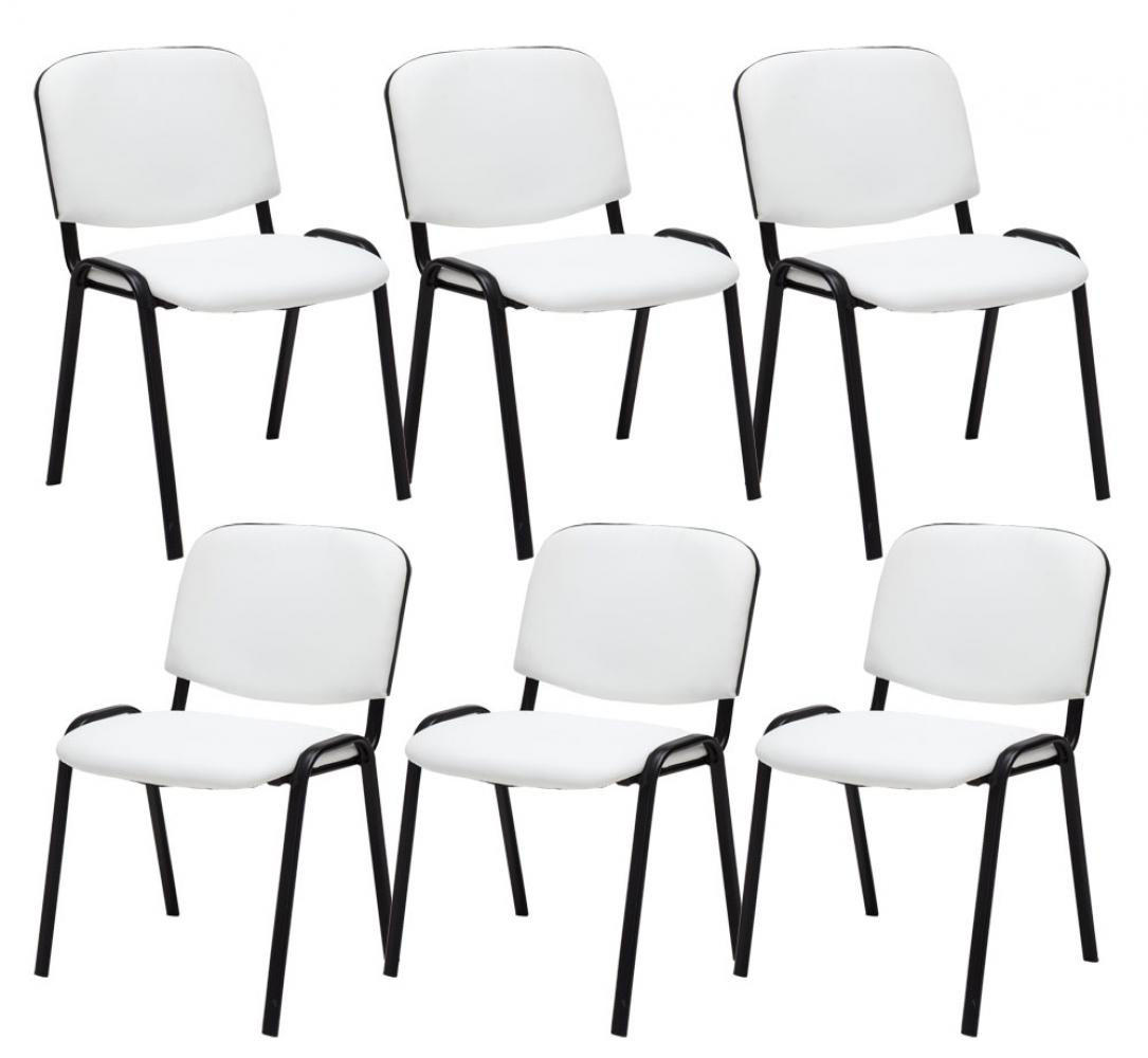 BESUCHERSTUHL 6er Set Lederlook weiß - Schwarz/Weiß, Textil/Metall (53/83/53cm) - CLP