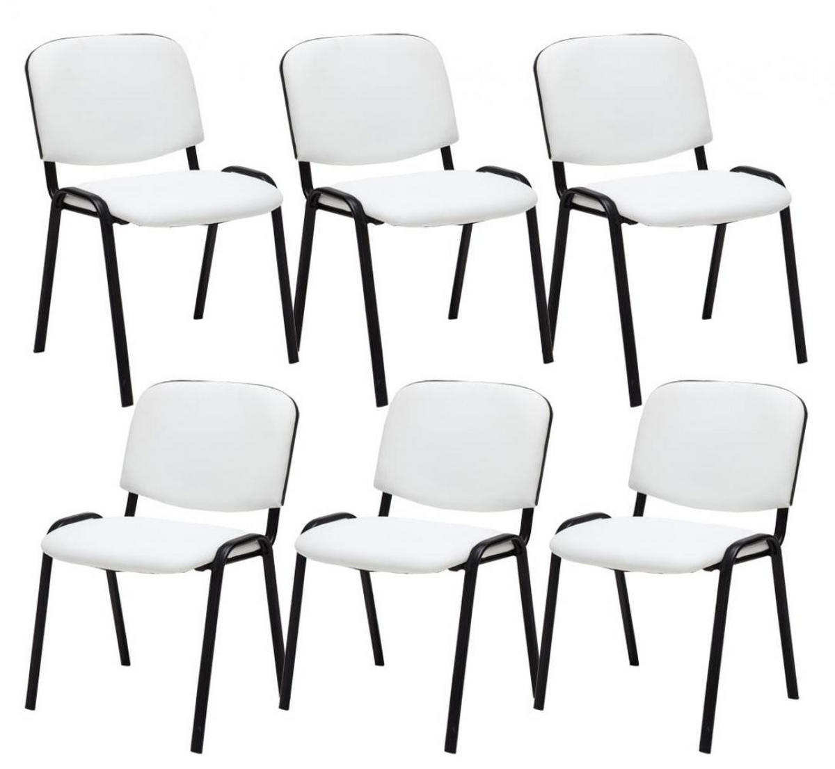 BESUCHERSTUHL 6er Set Lederlook weiß - Schwarz/Weiß, Textil/Metall (53/83/53cm) - CLP