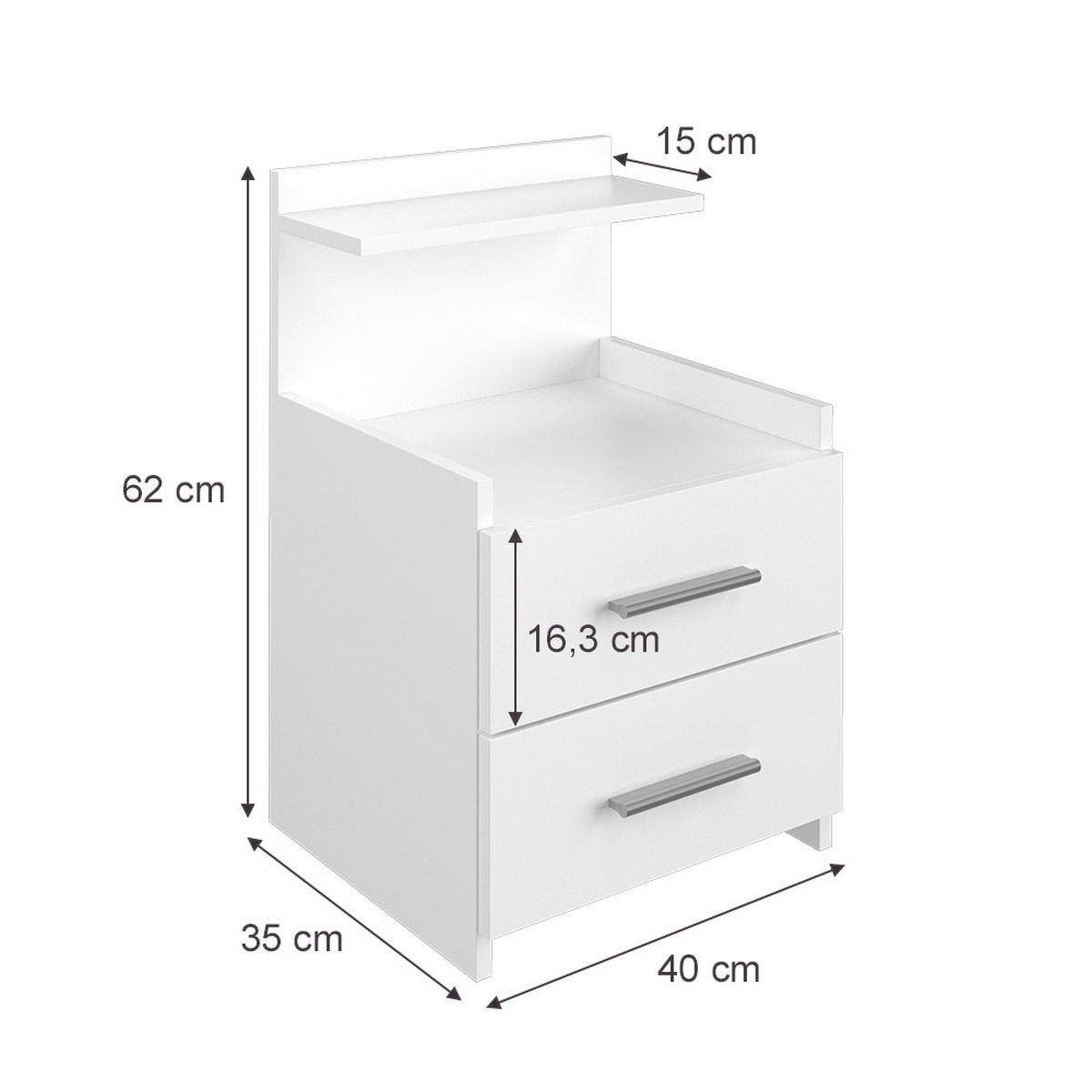 NACHTTISCH Alpin Weiß 40 x 62 cm mit Schubladen - Weiß, Holzwerkstoff (40/62/35cm) - Vicco