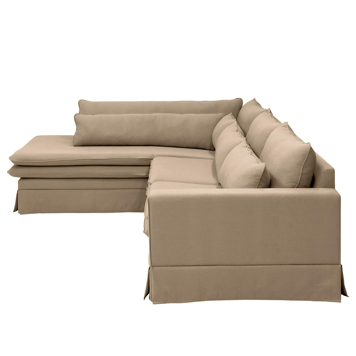 ECKSOFA mit Husse - Ottomane, Webstoff - Hellbraun/Schwarz, Kunststoff/Textil (299/222cm) - home24