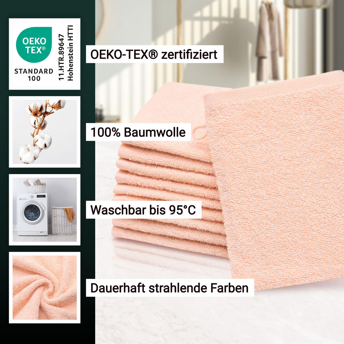 WASCHHANDSCHUH, 10er-Set, 16x21 cm, 100% Baumwolle, Orange - Orange, Textil (16/21cm) - Zollner