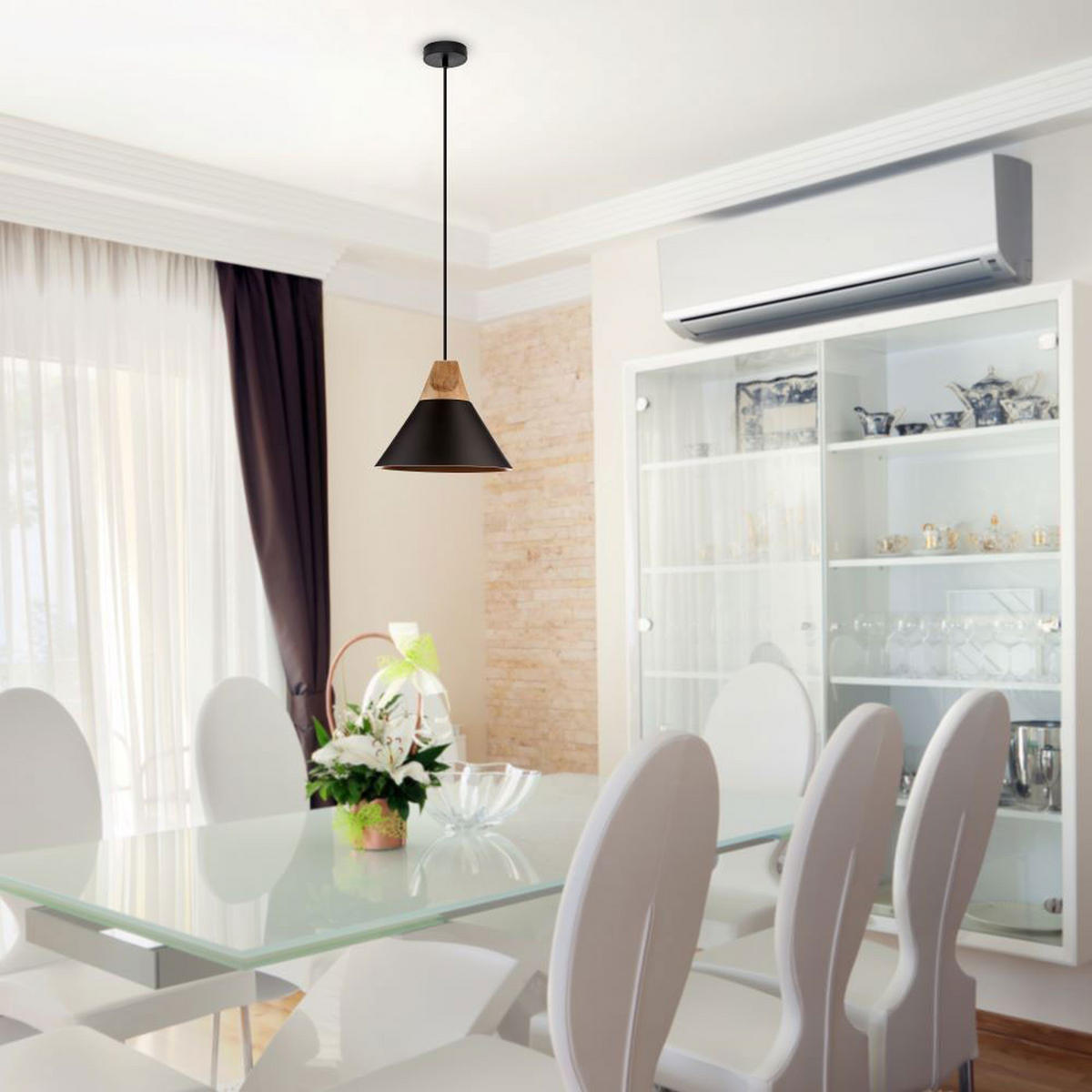 LED HÄNGELEUCHTE Aluminium Schwarz Holz - Schwarz, Holz (25/20/17cm)