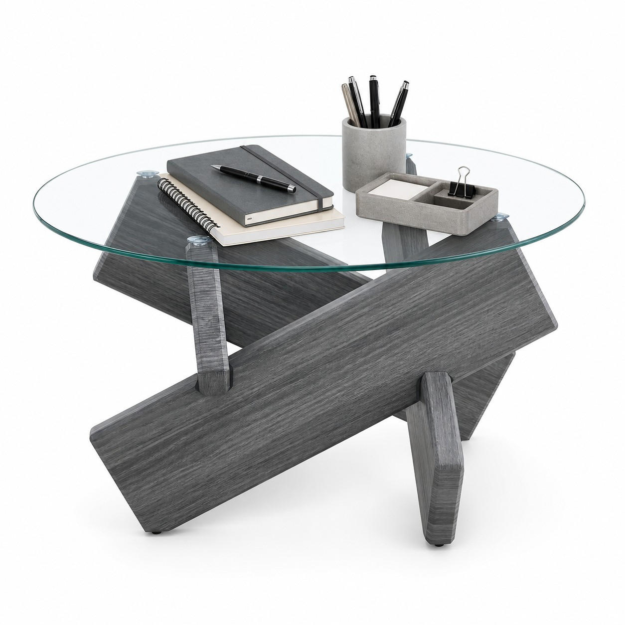 COUCHTISCH in Grau Wohnzimmertisch mit Kreativer kreuzförmiger Holzrahmen für Wohnzimmer, B79/T79/H45 cm - Transparent/Grau, Glas/Holzwerkstoff (79/79/45cm) - STILVORA
