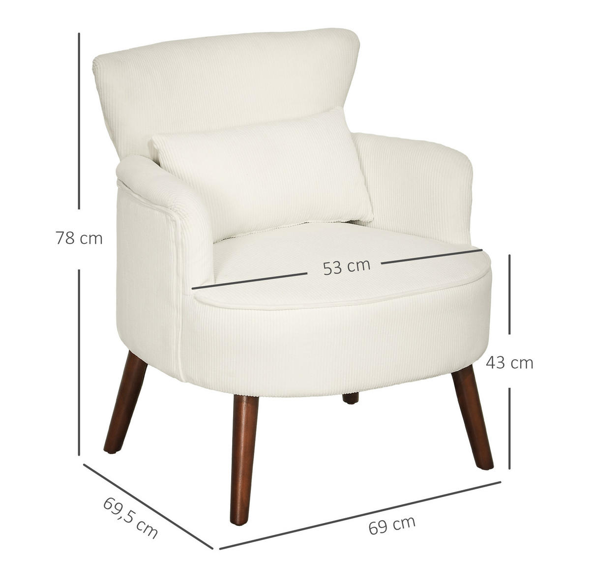 SESSEL 69/69,5/78 cm in Cremeweiß mit Flügelrücken und Holzbeinen - Creme, Kunststoff (69.5/78/69cm) - BEAOK