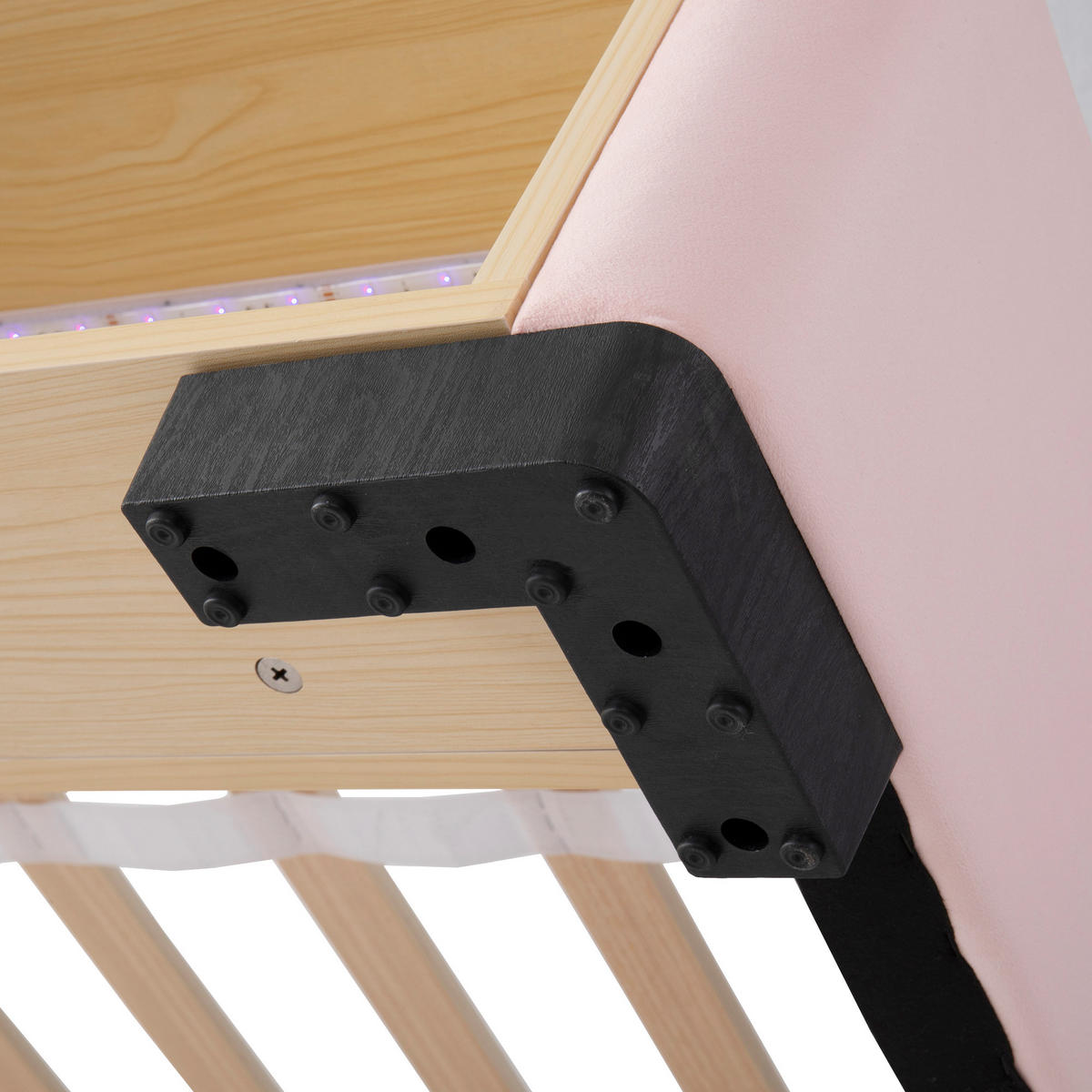 POLSTERBETT 90/200 cm in Pink mit offenem Stauraum, LED und flexibel montierbaren Kopfstützen aus Samt - Schwarz/Rosa, Holzwerkstoff/Textil - STILVORA