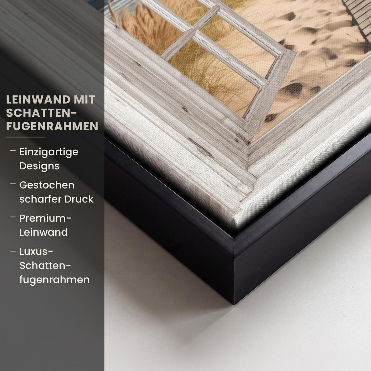 LEINWAND Bilder mit Rahmen - Fenster - Meer - Küste - Natur - Ausblick - Strand - Wattenmeer - 40x30 - Beige, Textil (40/30cm) - MuchoWow