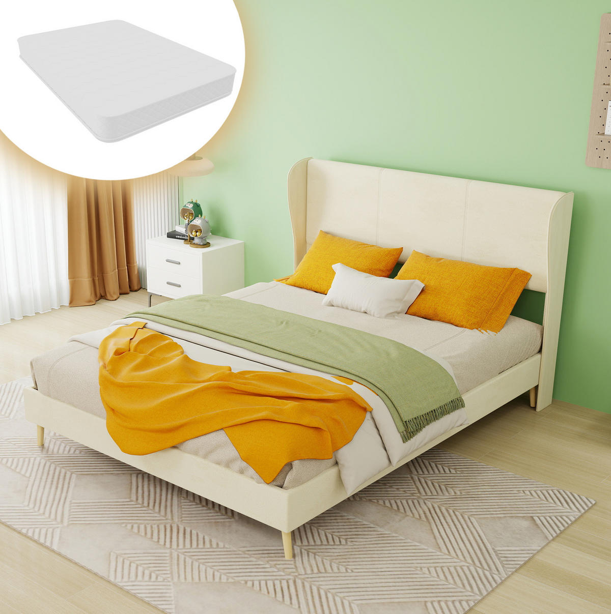 POLSTERBETT 140x200 cm Beige mit gepolstertem Kopfteil - Beige, Textil (140/200cm) - IVMEU