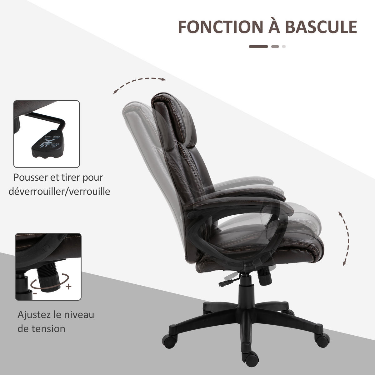 CHEFSESSEL DE-11873 mit Wippfunktion & höhenverstellbar Schokolade - Braun, Metall (73/115/64cm) - ComfortXL