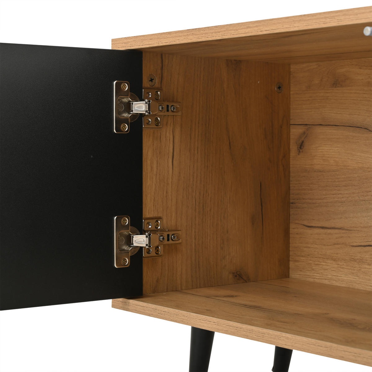 TV-ELEMENT in Holzfarben TV-Ständer mit 3 Schränken für 75-Zoll-Fernseher, geeignet für Wohnzimmer, B175/T31.5/H45cm - Schwarz/Naturfarben, Glas/Holz (175/45/31.5cm) - STILVORA