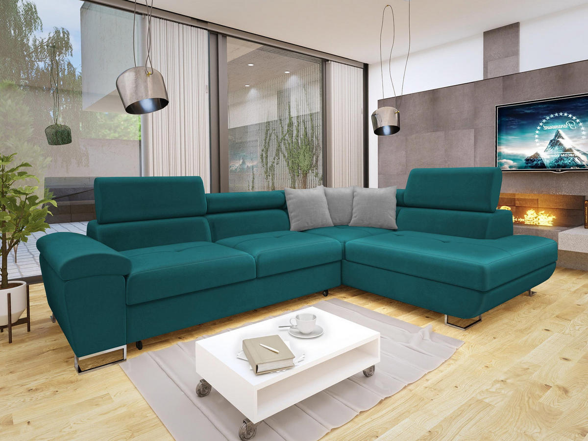 ECKSOFA Cotere, Seite: Rechts - Türkis, Holz/Textil (270/202cm) - MIRJAN24